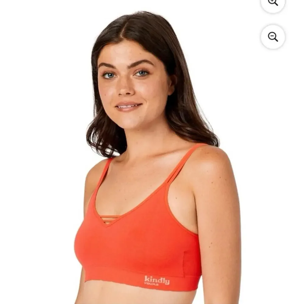 Kindly Yours Women's Seamless‎ Pullover V-Neck Bralette, Size S - Cherry Red NEW